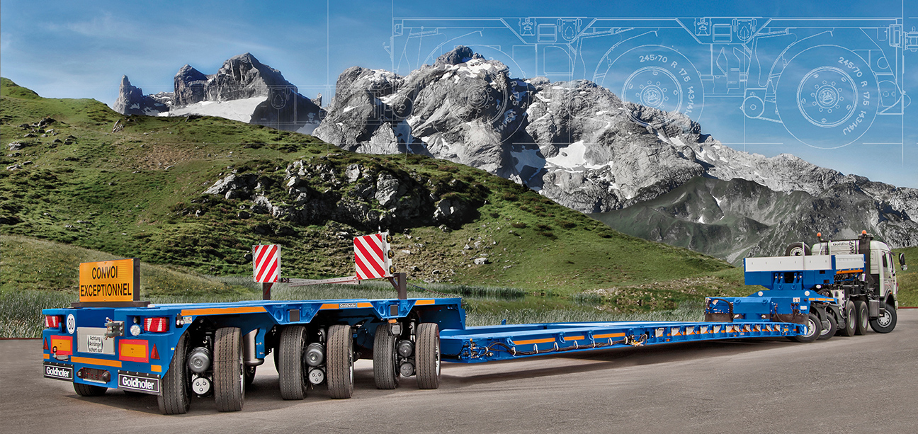 Schwerlastenanhänger mit vorderem und hinterem Fahrwerk